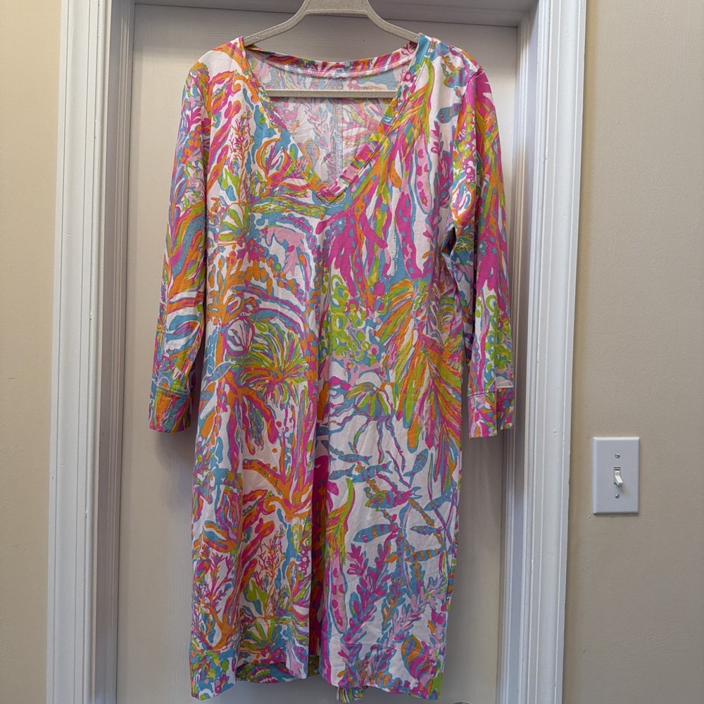 Lilly Pulitzer Christie Dress Scuba to Cuba Size XL Long Sleeve Pima Cotton - Picture 3 of 5
